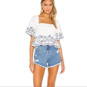 NWT Show Me Your Mumu Arizona High Waisted Cut Off Shorts Out of the Blue Sz 24